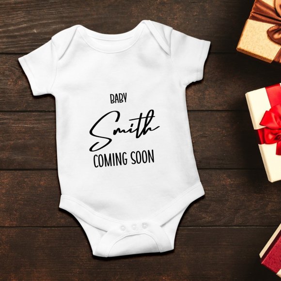 *NEW* Customize Baby Coming Onesie - Pregnancy Announcement - White, 100% Cotton - Picture 2 of 3